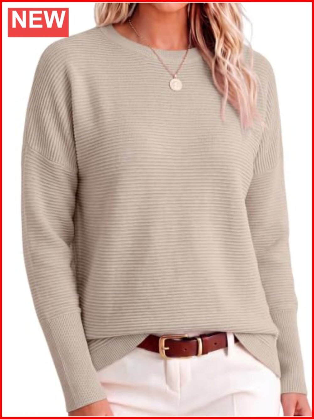Oversized Ribbed Knit Pullover Sweater with Batwing Sleeves